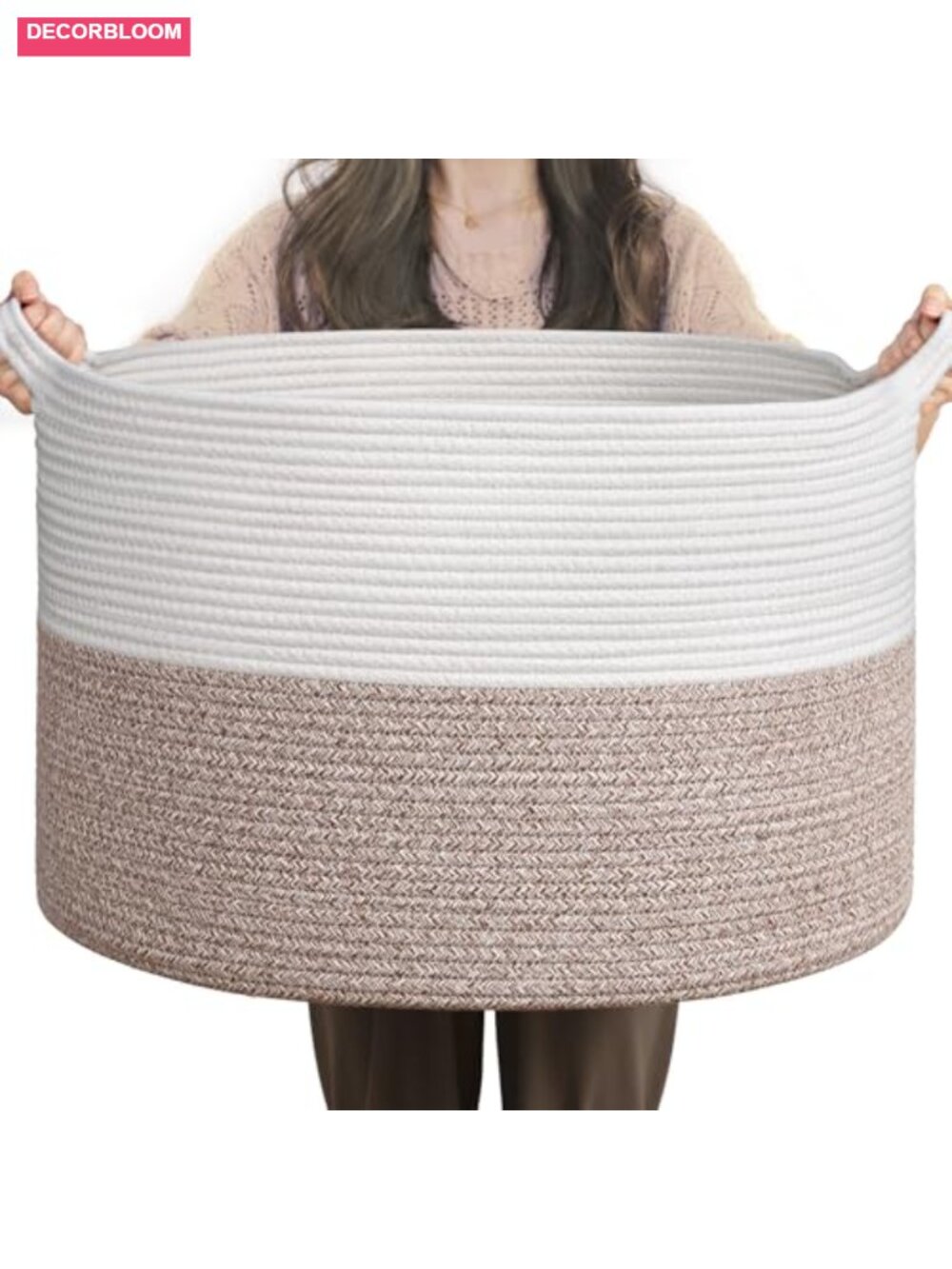 Large Woven Cotton Rope Storage Basket 65L with Handles